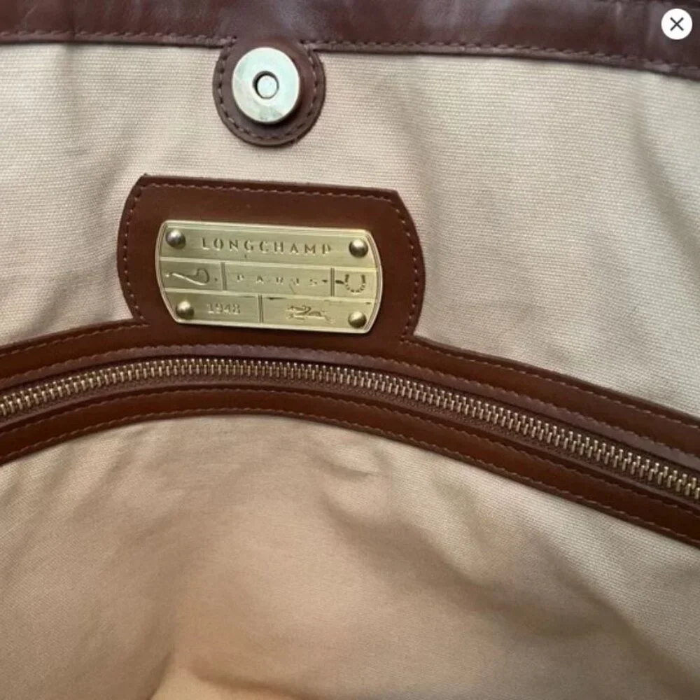 Longchamp Brown Leather Embossed Logo Pliage Bag - Picture 11 of 13